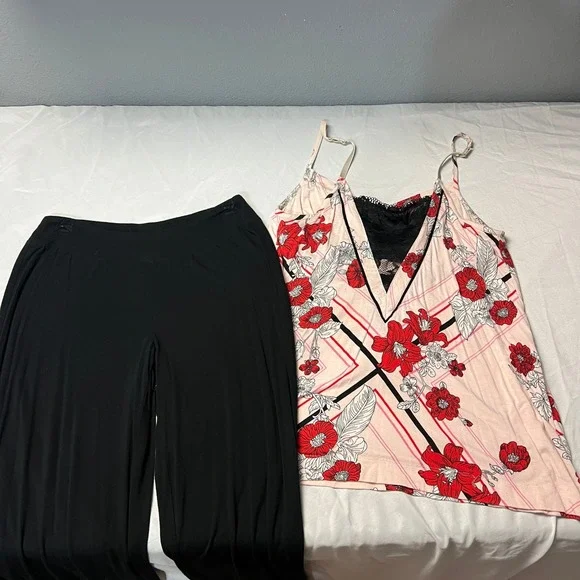 Soma Intimates Floral Print Pajama Set Babydoll‎ Cami Top Palazzo Pants Lace Sm