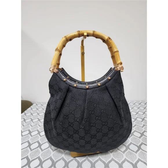 Gucci Bamboo Canvas Hobo Bag Black