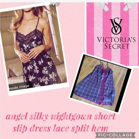 NEW Victoria’s Secret angel silky nightgown short slip dress laces