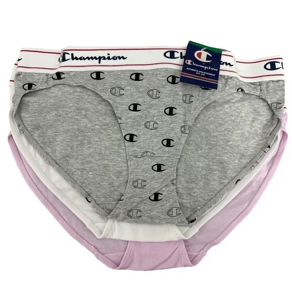Champion Women's Authentic Athleticwear Bikini Underwear Gray/white/Pink Size L