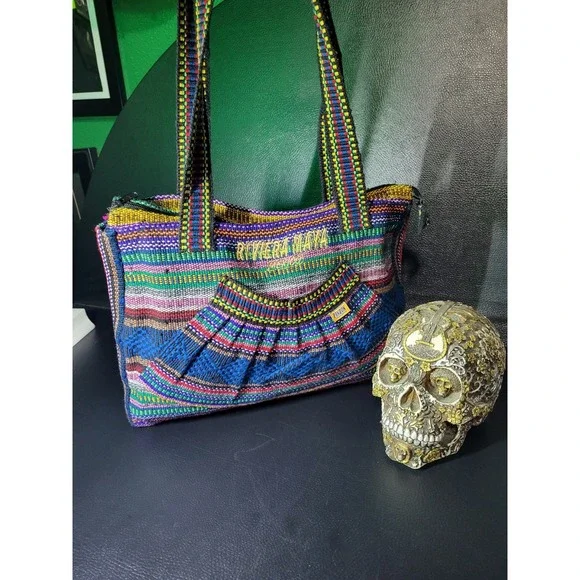 Riviera Maya Pinzon Hobo Shoulder Bag Bright Striped Woven Zipper Purse Beach