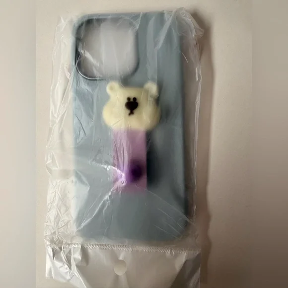 Kawaii Bear iPhone 14 Pro Case Purple Grip Soft Girl Aesthetic