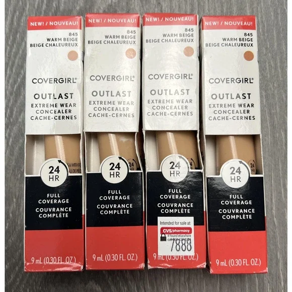 Covergirl Outlast Extreme Wear Concealer 845 Warm Beige Full Coverage 4 Pack New