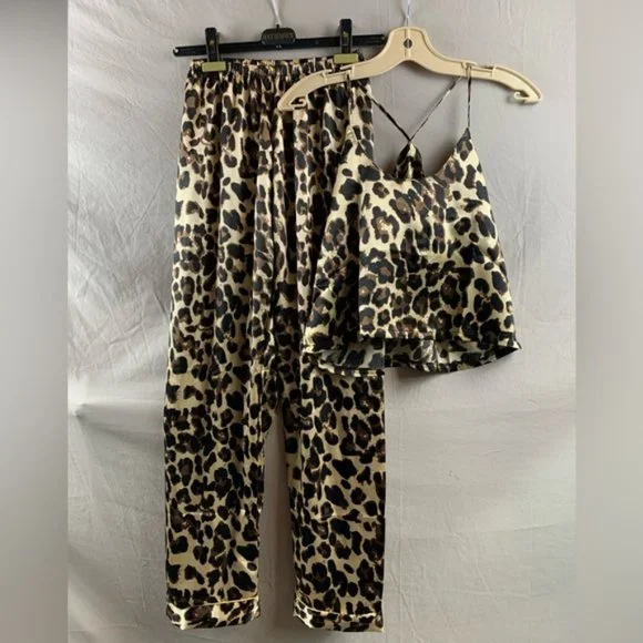 Satin Leopard Cami Pj Pyjama Set