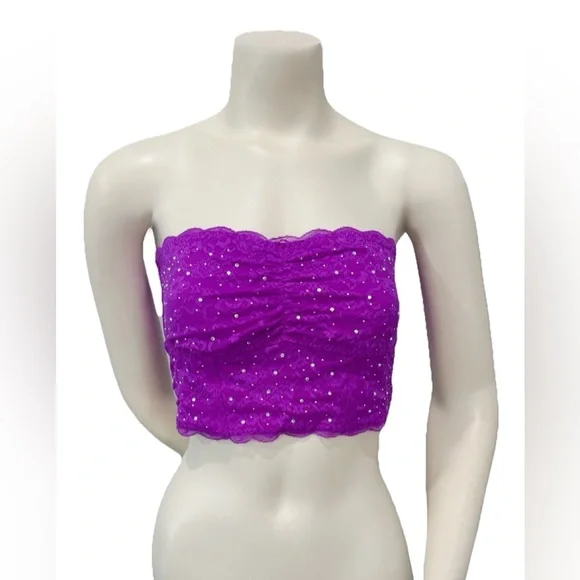 PINK Victoria’s Secret Purple Lace Rhinestone Bandeau Bralette L