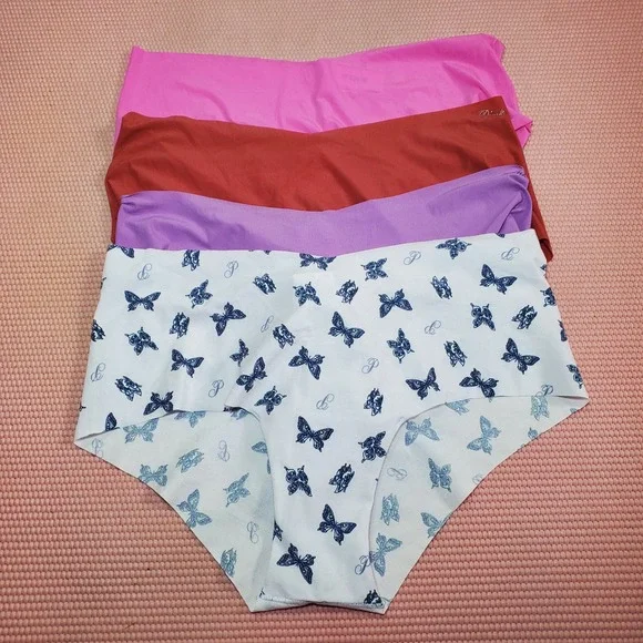 Pink Victoria's Secret 4 Cheeky Underwear Set Colorful Butterfly Feminine Size L
