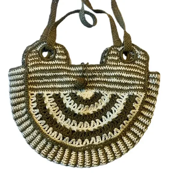 Split Summer Brown and Cream Hobo Bag Medium Paper Purse Satchel Vintage