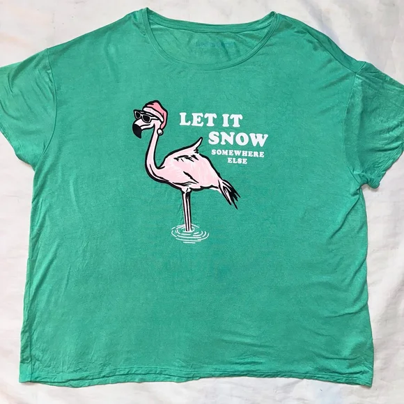 NWOT Women’s XXL Life Is Good SS Flamingo Graphic Sleep TShirt Let It Snow