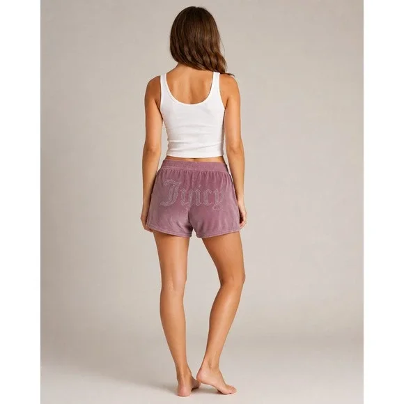Juicy Couture Womens Velour Shorts Mauve Pink Rhinestone Logo Medium