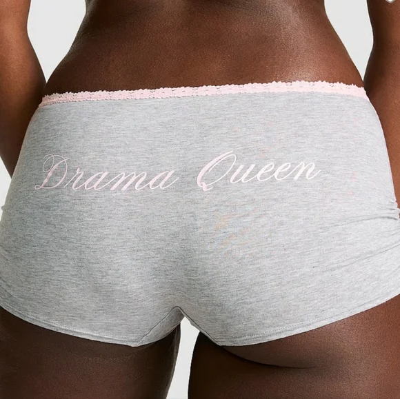 Victoria's Secret PINK Cotton Dorm Boyshort Grey Pink Drama Queen Panty
