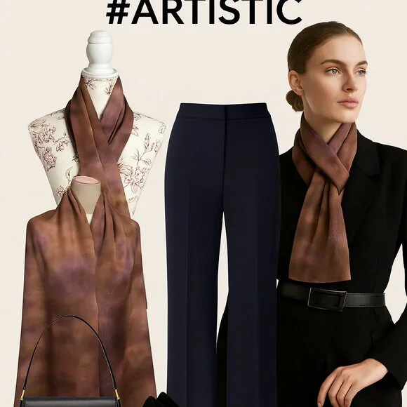 ✨ Elegant Hand-Dyed Silk Scarf with Unique Japanese Calligraphy ✨