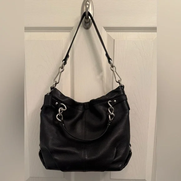 COACH Brooke Convertible Duffle Black Pebble Leather Hobo Bag F17165