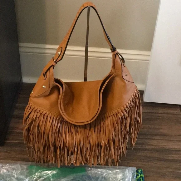 OrYANY NWT Fringe Saddle Brown Leather Shoulder Bag W/Dustbag