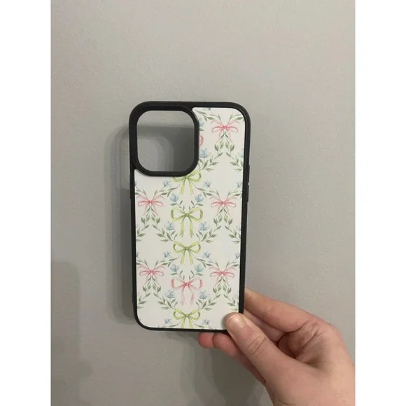 iPhone 14 Pro Max Phone Case Women's Pink Green Bow Floral Coquette Aesthetic