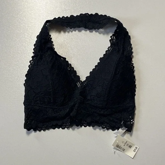 Live Love Dream By Aeropostale Size M Black Lace Halter Padded Wireless Bralette