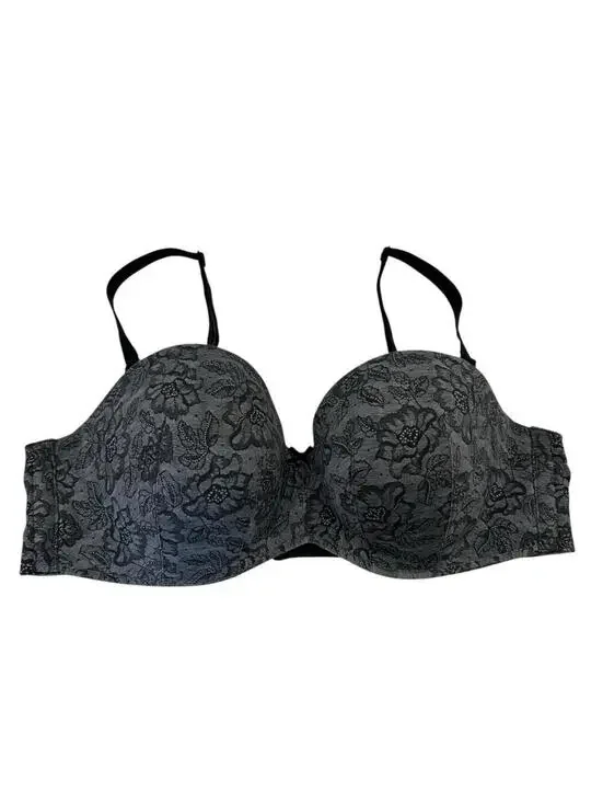 Cacique Women's Gray Floral Lace Multi-Way Strapless Back Closure Bra Size 42D