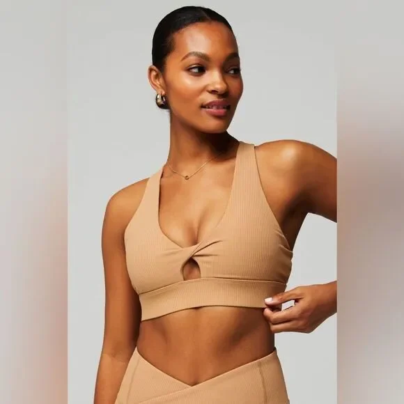 FABLETICS‎ Oasis Rib Twist Medium Impact Sports Bra Quicksand L NWT in packaging