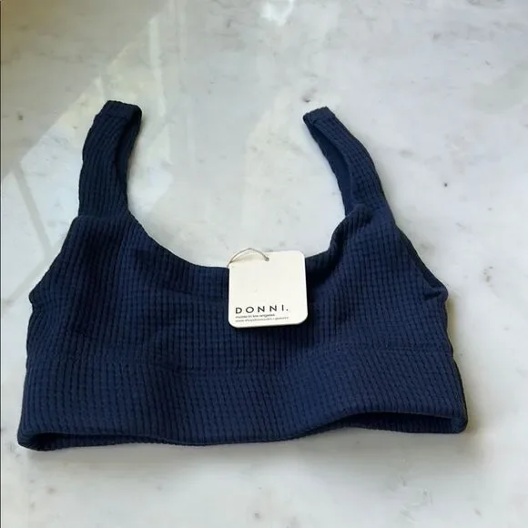 DONNI. Deep Blue Ribbed‎ Bralette NEW XXS
