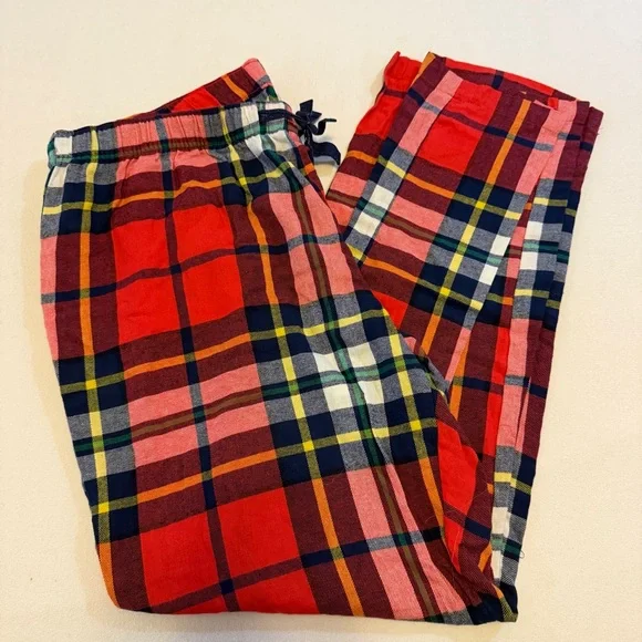 NEW Old Navy Ladies XL Plaid Flannel Pajamas PJ Pants Drawstring Red Blue Yellow