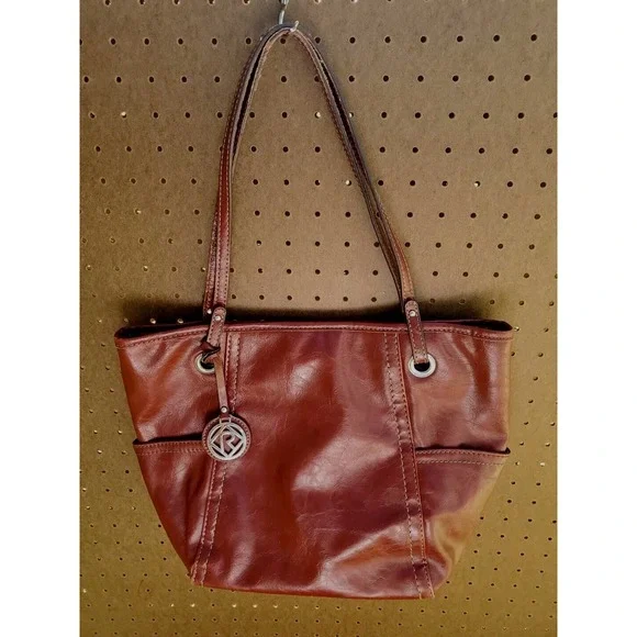 EUC Burgundy Relic Shoulder Straps Hobo Tote Logo‎ Silver Accents Purse