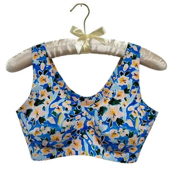 Knix XXL Floral Wireless Contour‎ Bra Blue Pink Stretch Pullover Comfort Lounge
