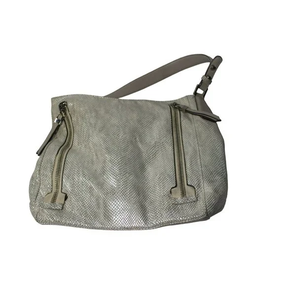 Sondra Roberts Squared Faux Snakeskin‎ Gray Hobo Handbag Purse