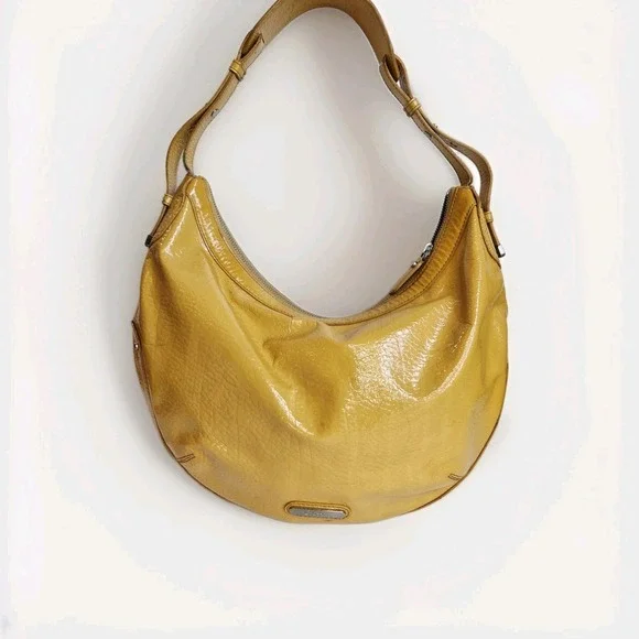 Cole Haan Hobo‎ Patent Leather Large Yellow Leather Hobo Shoulder Handbag Y2K