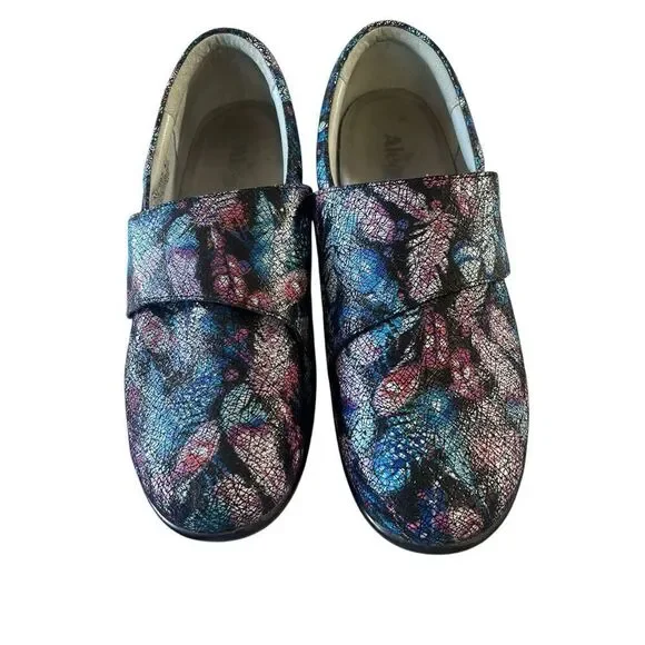 Alegria Lauryn Womens Multicolor Feather Print Loafer Comfort Shoes Size 42