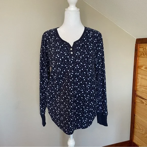 Nautica Navy Blue Bubble Print Long Sleeve Pajama Set Small