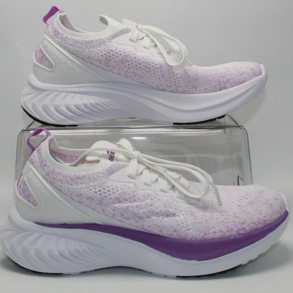 Avia Womens Athletic Shoes Sneakers White Purple Knit Lace Up Size‎ 6.5