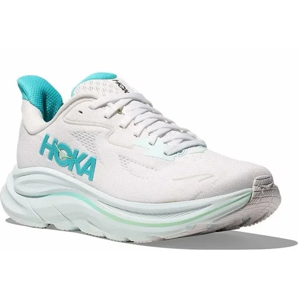 HOKA Women's Clifton 10 Running Shoes WTCL White Blue Size 7.5 D Wide New In Box