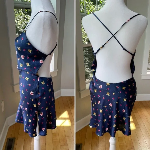 Victoria’s Secret Navy Floral Strappy Backless Slip Dress Size Small