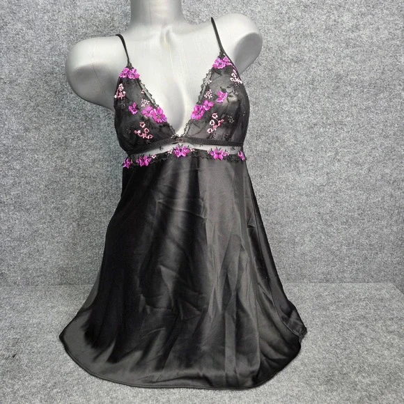 Victoria's‎ Secret Lingerie Babydoll Black Floral Lace Embroidered Dress Large