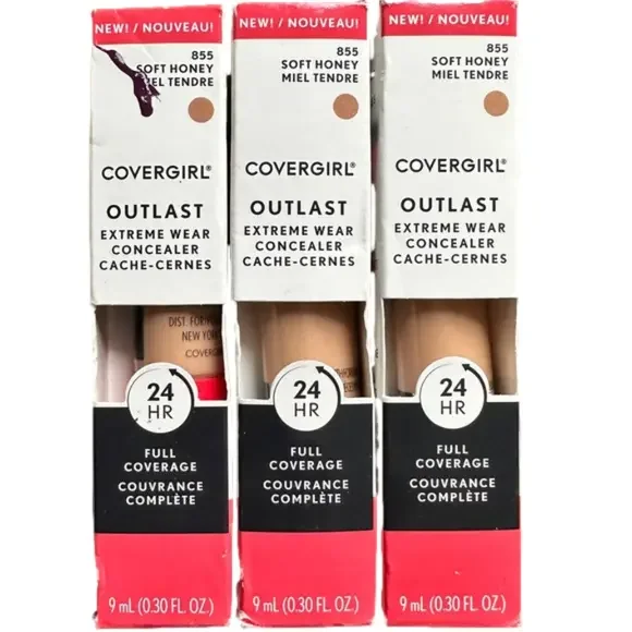 New 3 Covergirl Outlast Extreme Wear Concealer‎ Full Coverage 855 Soft Honey
