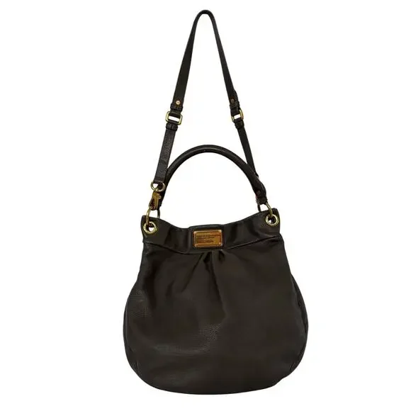 Marc Jacobs Classic Q Hillier Hobo Bag Gray Pebbled Leather Handbag Purse