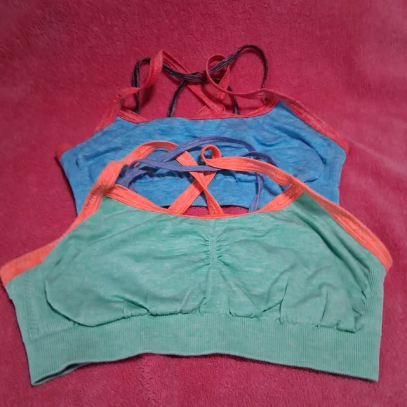 Victoria's Secret VSX Sports Bra Strappy Back blue green size L Set of 2