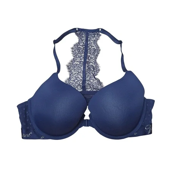 Victoria's Secret Bra Womens 36C Blue Push Up Lace Racerback Front Close
