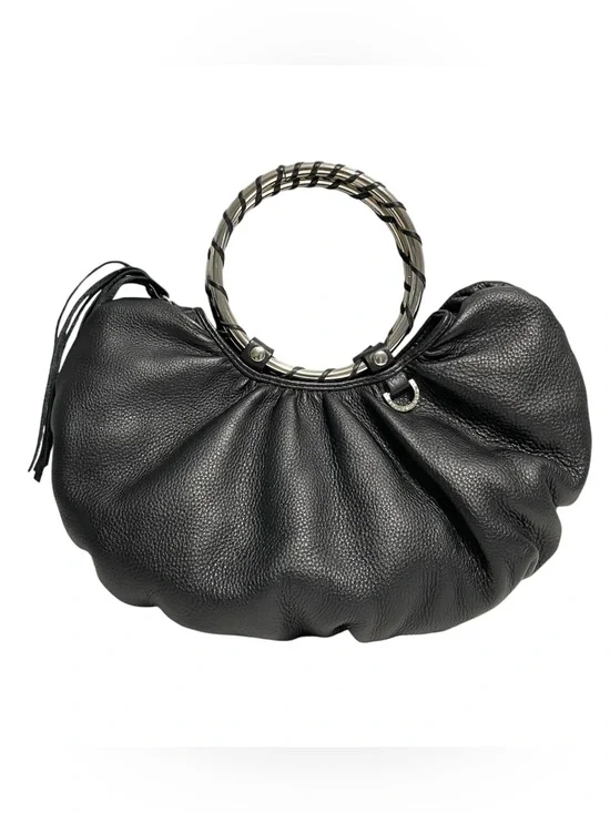 Vintage Babee D Black Leather Ring-Handle hobo bag handbag boho western