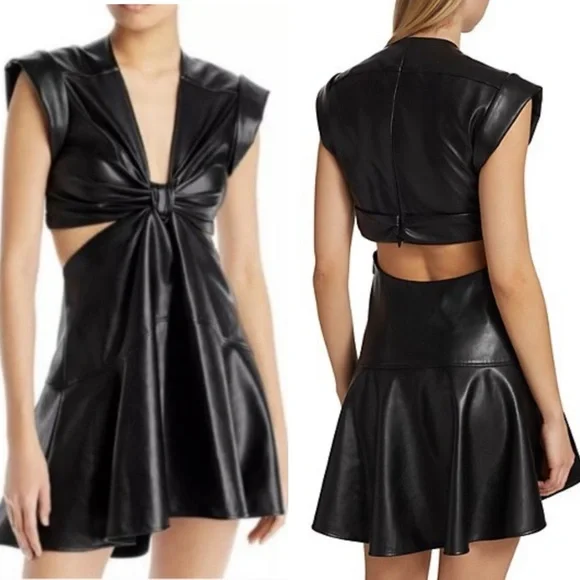 JASON WU Black Vegan Leather With Cut Out Mini Dress XS