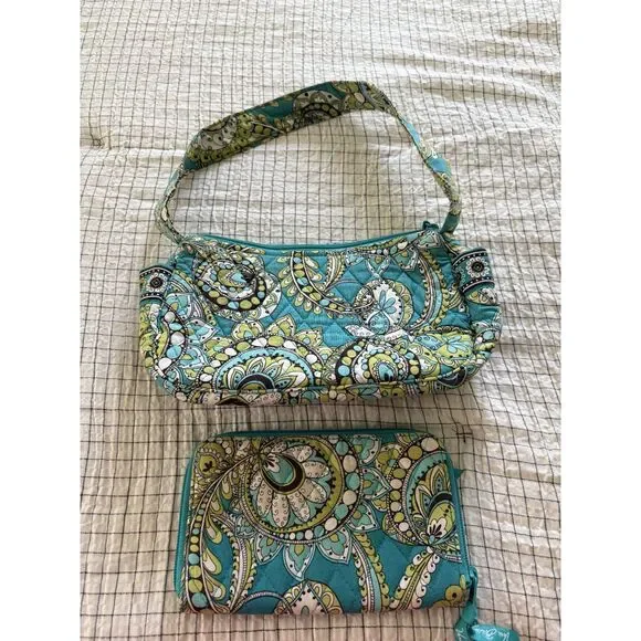 Vera Bradley Peacock floral small hobo bag and medium zip wallet retired pattern