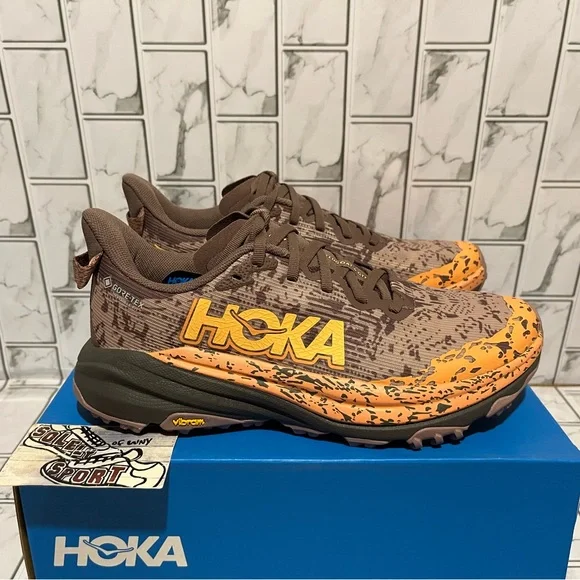 New Hoka One Speedgoat 6 GTX Gore-Tex Brown Coral Hiking Trail Shoes Womens Size