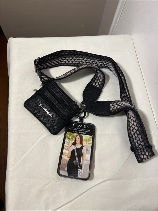 NWT!! SAVE THE GIRLS Clip & Go Strap w/Zippered Pouch