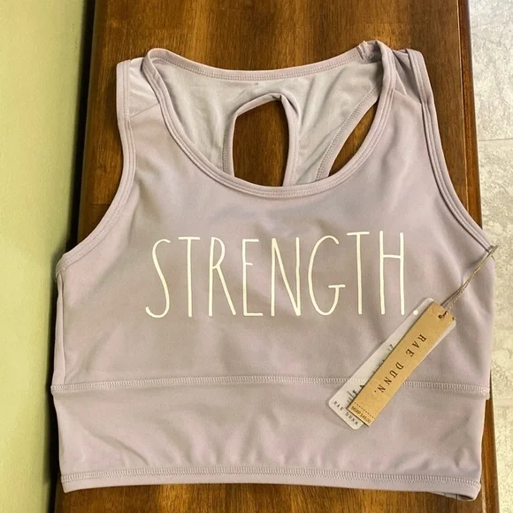 NEW Rae Dunn STRENGTH. LONG LINE BRA/WORKOUT TOP Wisteria (Purple)
