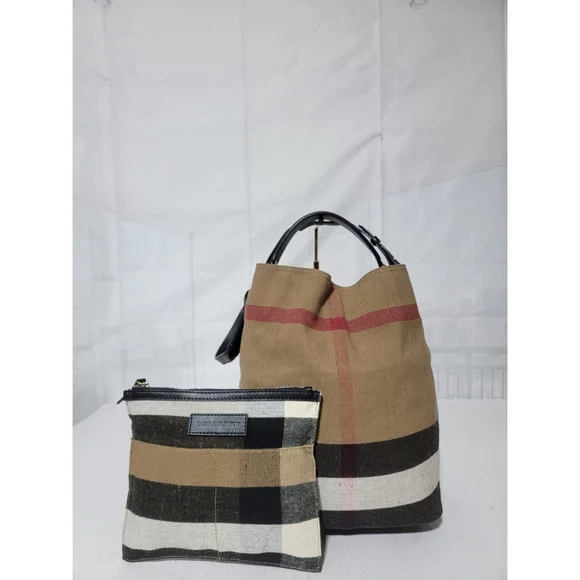 Authentic BURBERRY Ashby Hobo SaddleCanvas Mega Check