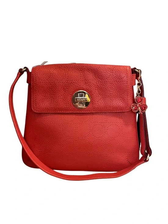 kate spade Red Pebbled Leather Crossbody Hobo with Floral Charm Accent