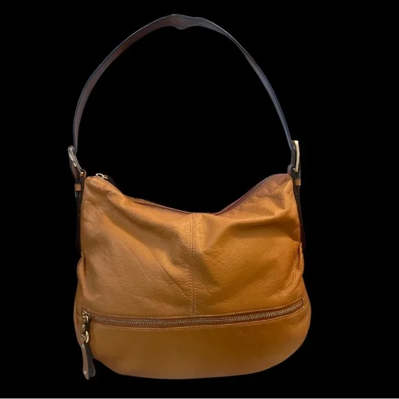 B Makowsky Tan Leather Hobo Bag
