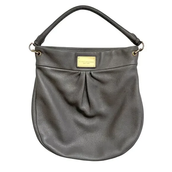 Marc Jacobs New York Hillier Gray Pebbled Leather Hobo Shoulder Bag Handbag