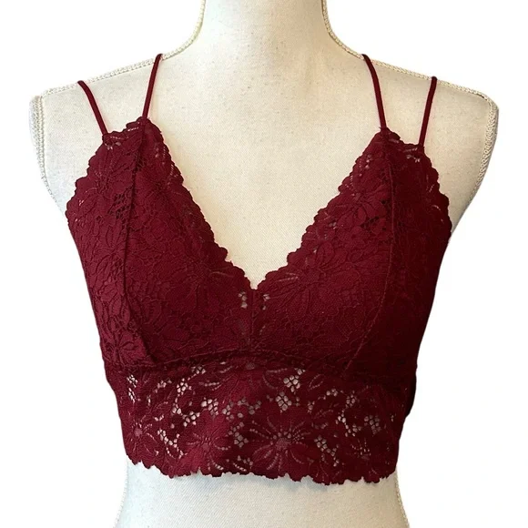 Victoria’s Secret PINK Lace Smocked Back Multi Strap‎ Bralette SZ M in Burgundy