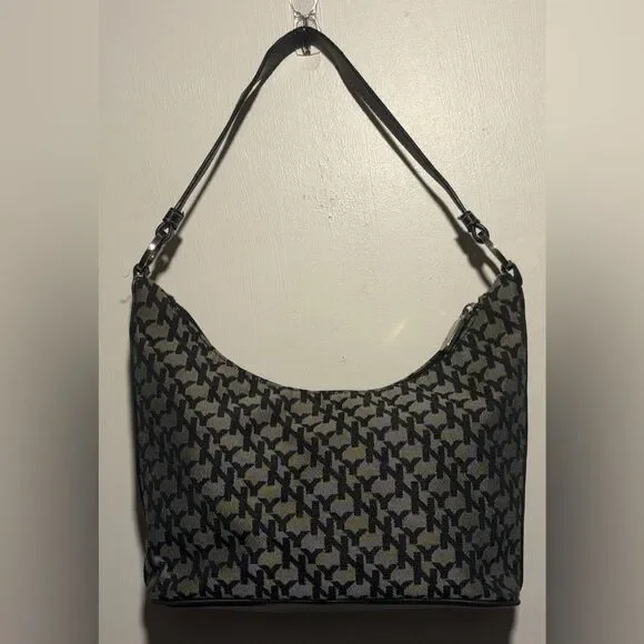 New York & Company- Vintage Black and Gray Patterned Logo Shoulder Bag Y2K