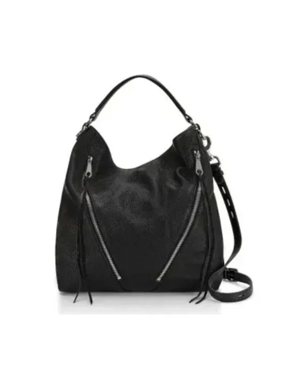 Rebecca Minkoff Double Zippers Moto Hobo Bag Leather Crossbody Satchel Black